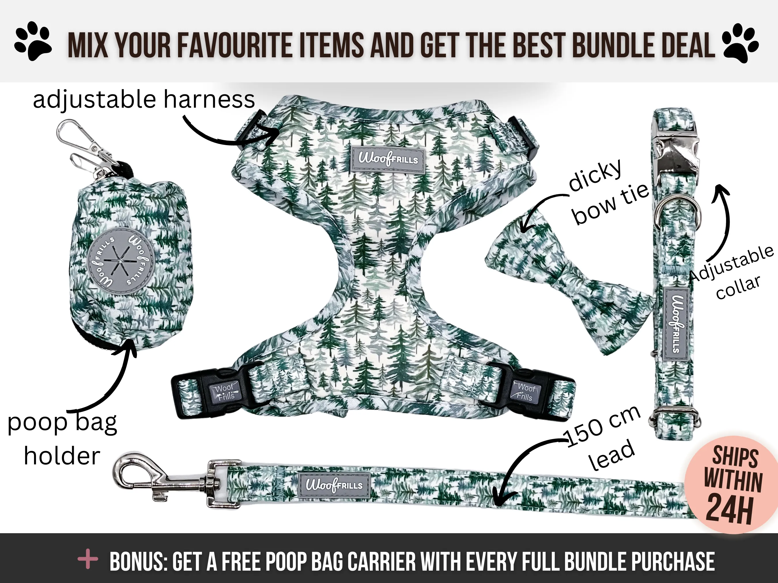 Dog harness, Dog Collar and lead set | BUNDLE OF YOUR CHOICE |Pining for you