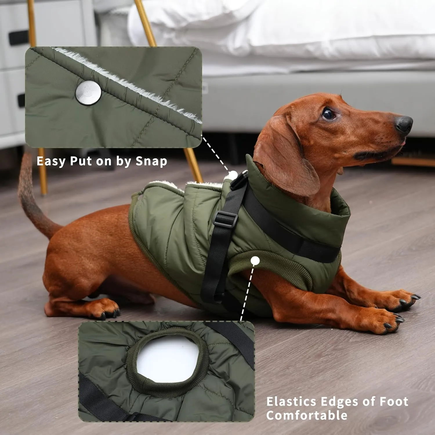 Dog Jacket with Harness,Fleece Lined Warm Puppy Coat for Winter,Soft Windproof Medium Dog Vest,Green L