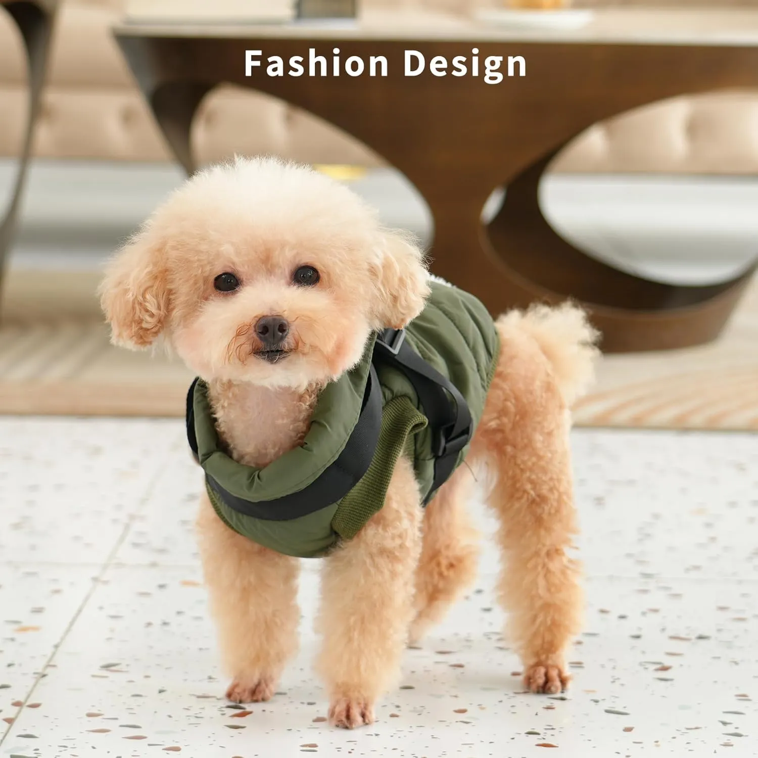 Dog Jacket with Harness,Fleece Lined Warm Puppy Coat for Winter,Soft Windproof Medium Dog Vest,Green L