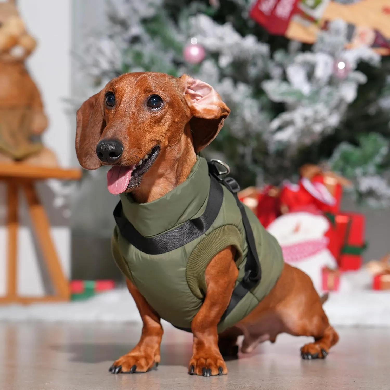 Dog Jacket with Harness,Fleece Lined Warm Puppy Coat for Winter,Soft Windproof Medium Dog Vest,Green L