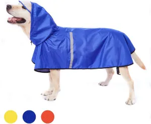Dog Raincoat with Adjustable Belly Strap and Leash Hole - Hoodie with Reflective Strip - Waterproof Slicker Lightweight Breathable Rain Poncho Jacket for Medium Large Dogs - Easy to Wear
