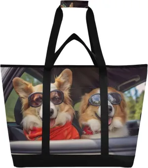 Dog Reusable Insulated Cooler Bag with Ice Pack Compartment - Large 47L Waterproof Thermal Grocery Tote for Picnic Beach Camping Lunch Storage