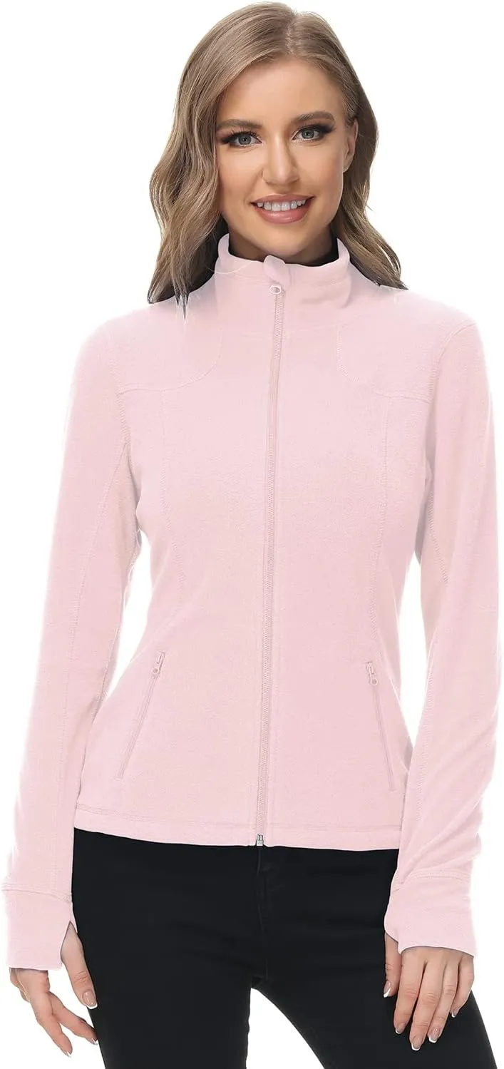 Dolcevida Women's Lightweight Soft Fleece Athletic Running Track Jackets Slim Fit Workout Jacket with Thumb Holes