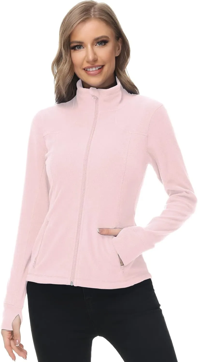 Dolcevida Women's Lightweight Soft Fleece Athletic Running Track Jackets Slim Fit Workout Jacket with Thumb Holes