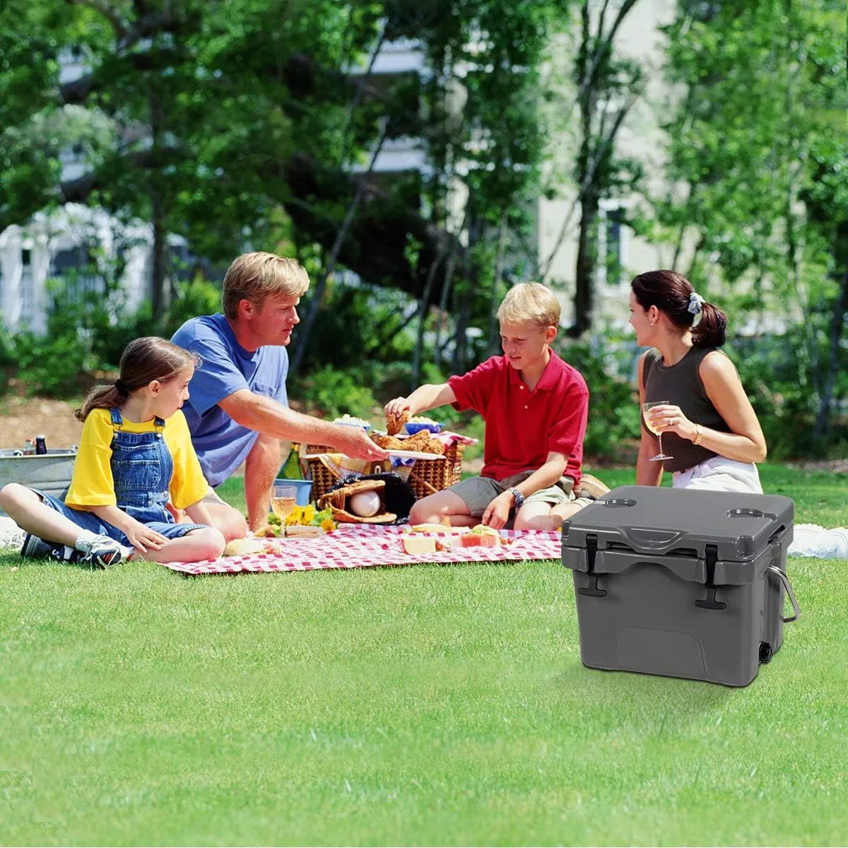 DORTALA 16 Quart Cooler, Heavy Duty Ice Chest with Handle, Drain Plug & 2 Cup Holders, 3-5 Day Ice Retention, Portable Ice Cooler Ideal for Camping, Travel, Fishing &Activities