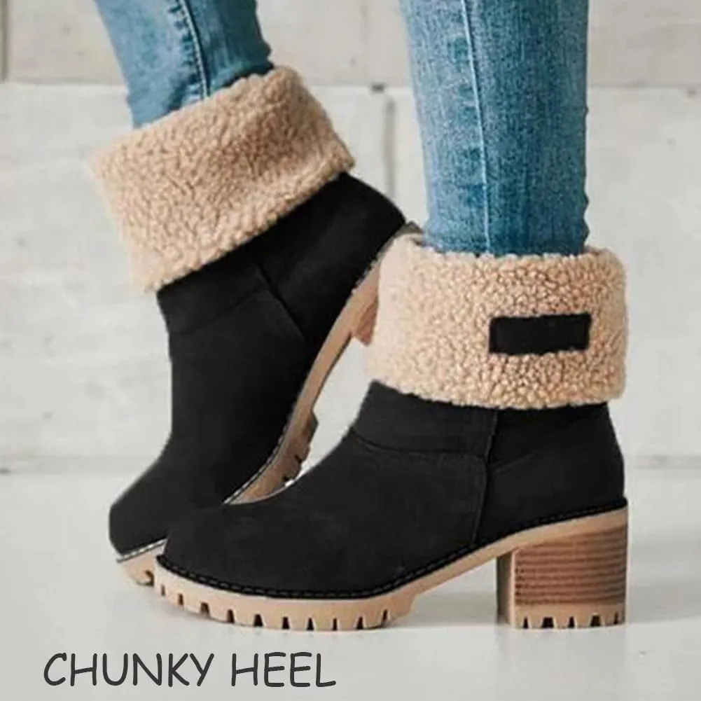 Dotmalls Seniors' Chunky Heel Winter Boots, Women's Chunky Heel Round Toe Snow Boots, Mid-Calf Chunky Heel Suede(Orange,9.5-10)