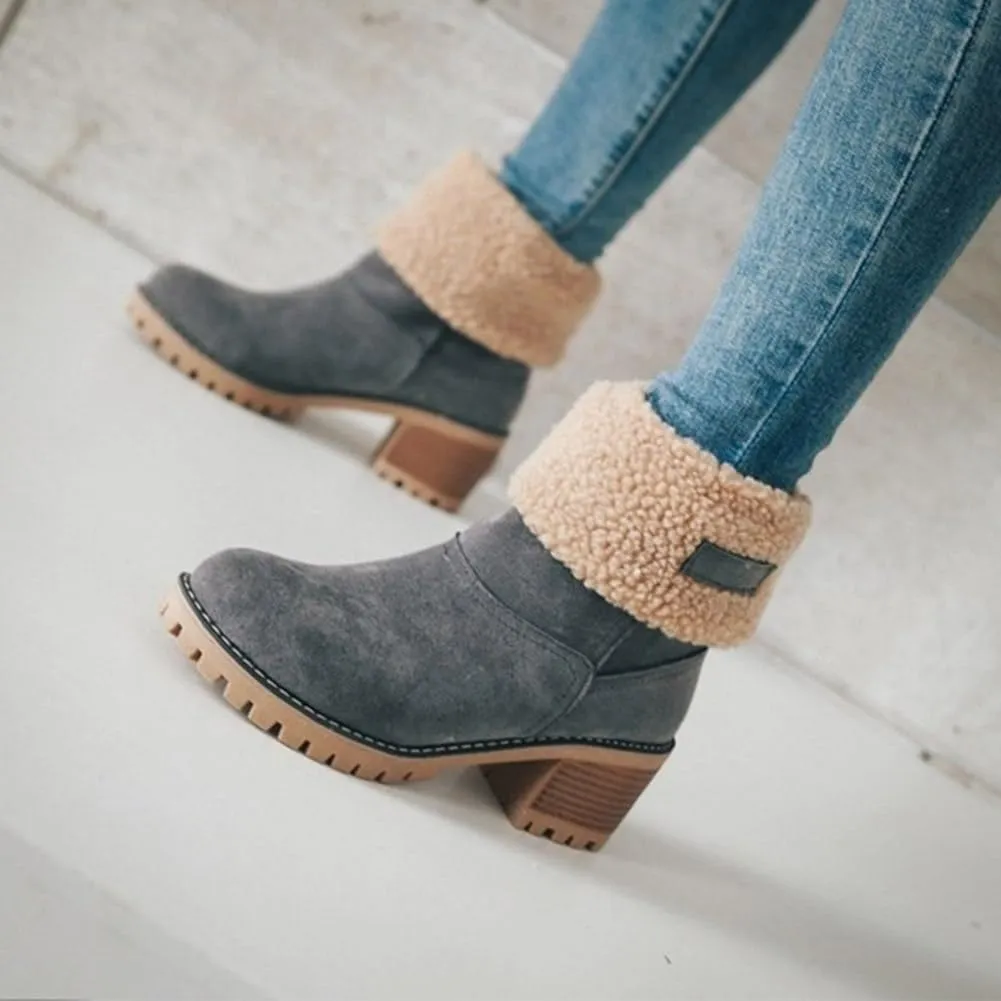 Dotmalls Seniors' Chunky Heel Winter Boots, Women's Chunky Heel Round Toe Snow Boots, Mid-Calf Chunky Heel Suede(Orange,9.5-10)