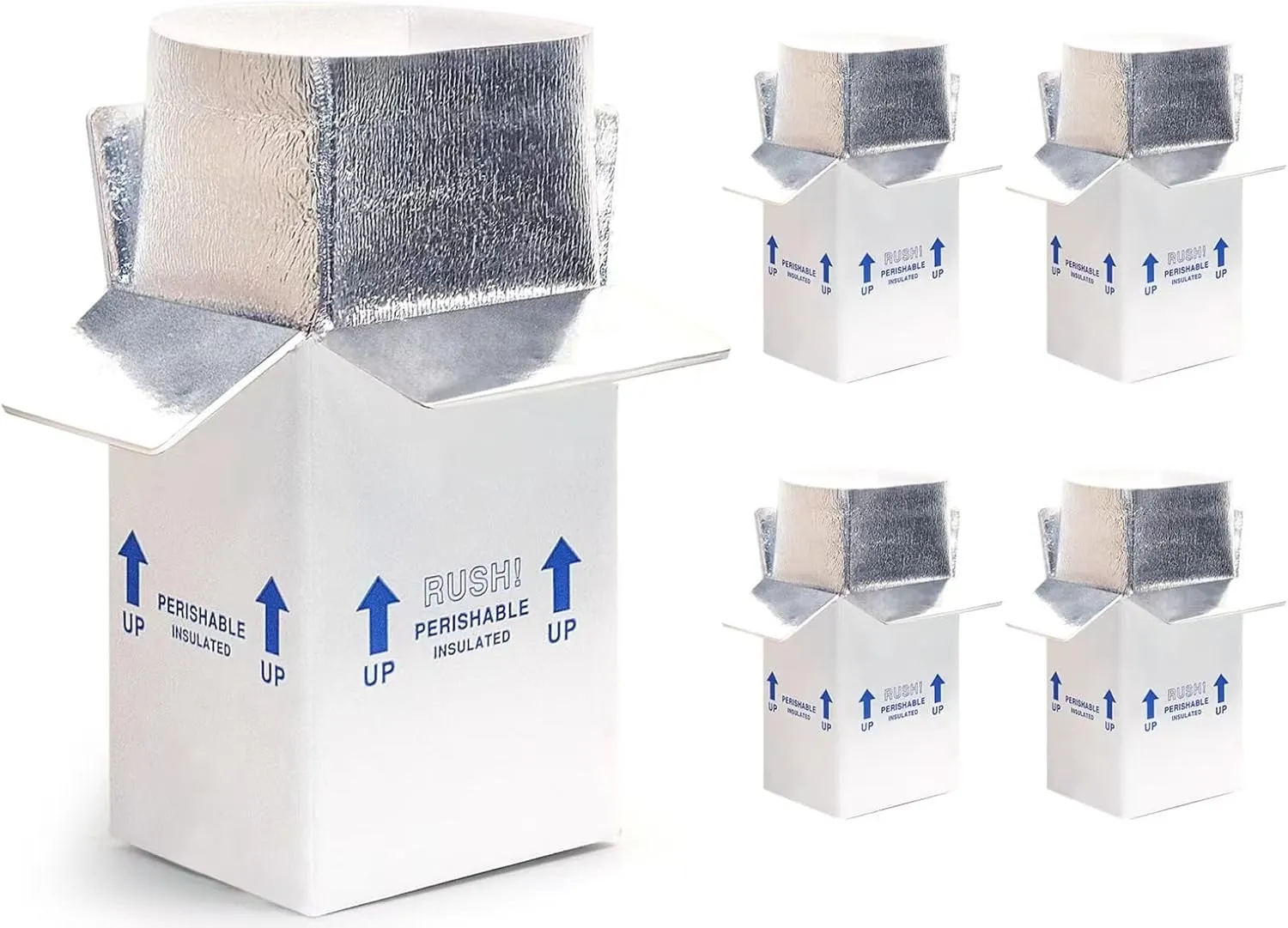 Double Insulated Carton with Aluminum Foil Foam Bag Liner, 15'' x 10'' x 11'' Small Shipping Box Mailer, 4 Pack,Shipping for Perishable item, White,used together with additional purchased dry ice