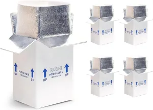 Double Insulated Carton with Aluminum Foil Foam Bag Liner, 15'' x 10'' x 11'' Small Shipping Box Mailer, 4 Pack,Shipping for Perishable item, White,used together with additional purchased dry ice