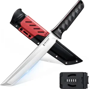 Dragon Creek Tactical Knife Kydex - Fixed Blade Outdoor Survival Knife with Sheath D2 Steel Blade G10 Full Tang Handle for Camping Hiking Gift Men Red
