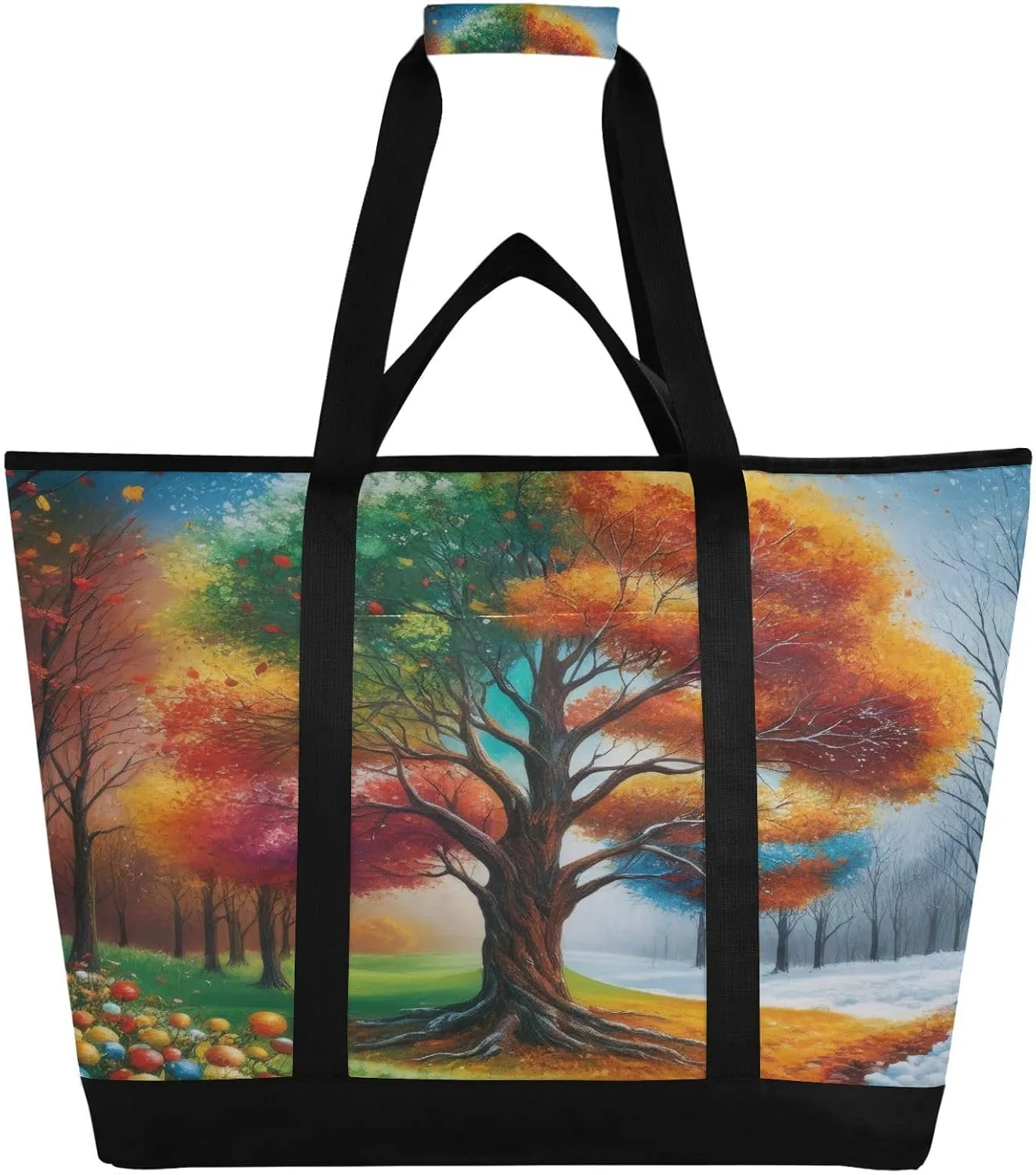 Dreamy 4 Seasons Tree Meadow Reusable Insulated Lunchbox Cooler Bag, Leakproof Kitchen Grocery Bag Collapsible Portable Cooler Tote Bag for Picnic, Camping, Office, Travel