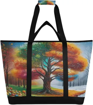 Dreamy 4 Seasons Tree Meadow Reusable Insulated Lunchbox Cooler Bag, Leakproof Kitchen Grocery Bag Collapsible Portable Cooler Tote Bag for Picnic, Camping, Office, Travel