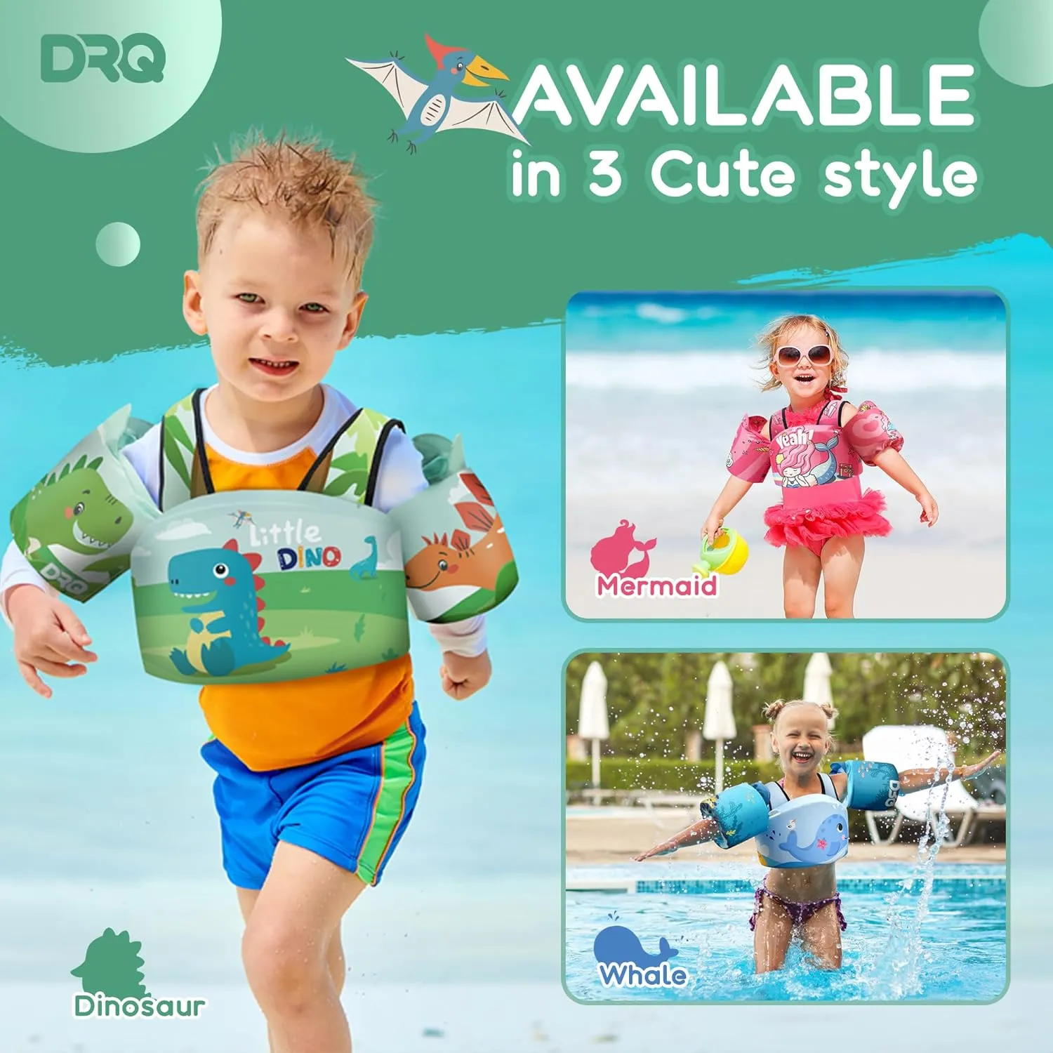 DRQ Toddler Swim Vest, Toddler Floaties for 22-66lbs Kids, Puddle Jumper Kids Life Jacket with Shoulder Harness Arm Wings for Girls Boys 2 3 4 5 6 Years Old Sea Beach Pool