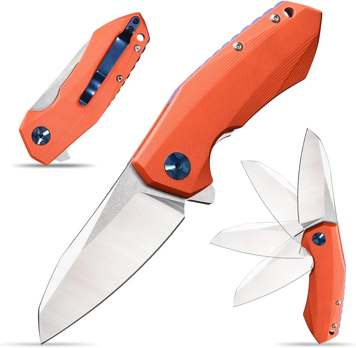 Eafengrow 0456 Tactical Folding Knife G10 Handle D2 Blade Bearing Flipper Hunting Camping Survival Outdoor Tool Knifes (Orange)