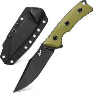 Eafengrow EF124 Fixed Blade Knife 14c28n Steel Blade Coated Black Titanium, G10 Handle Fixed Knife for Outdoor Camping Hunting Survival EDC Tool Knives with Kydex Sheath(Army Green)