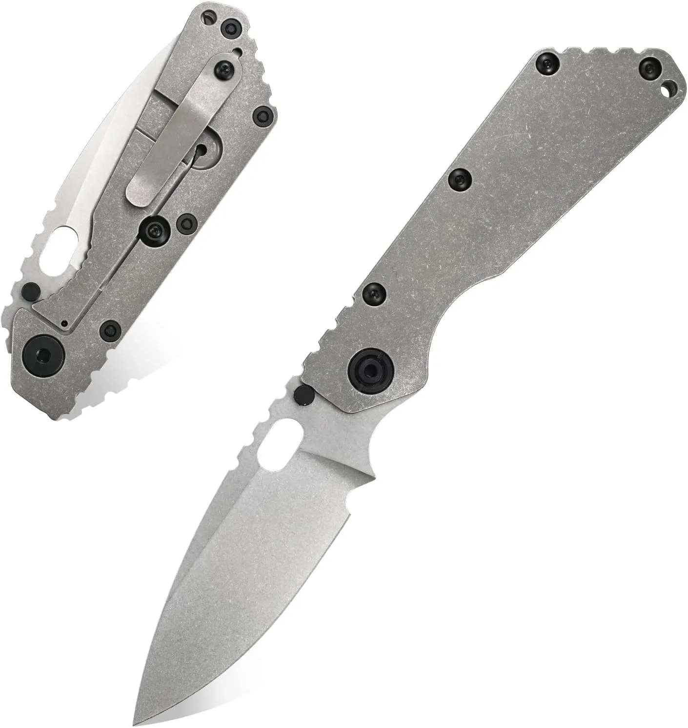 Eafengrow EF225 Pocket Knife Hunting Knives D2 Blade Titanium Handle with Clip EDC Tools Working Camping Knife(gray)