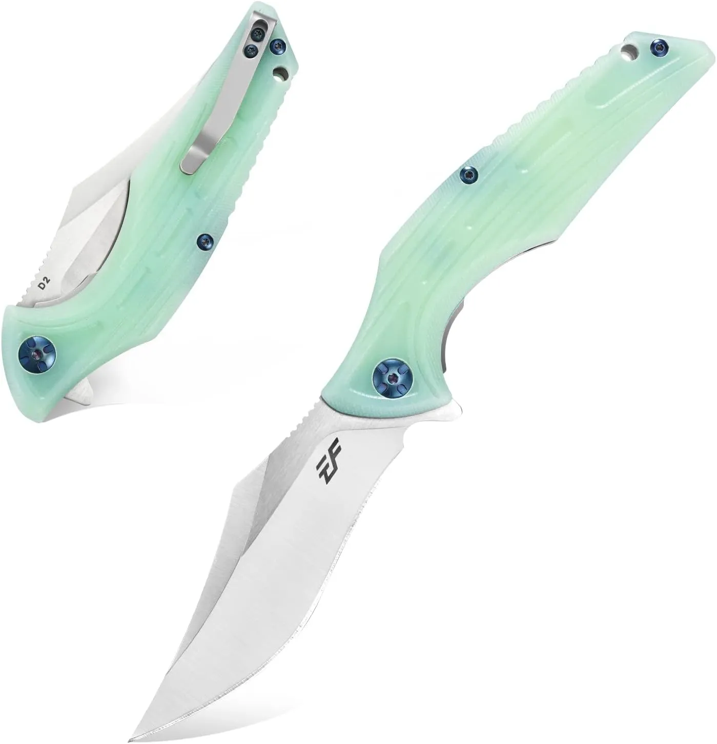 Eafengrow EF924 Folding Knife D2 Steel Blade   G10 Handle camping Knife Outdoor EDC TOOL (Jade)
