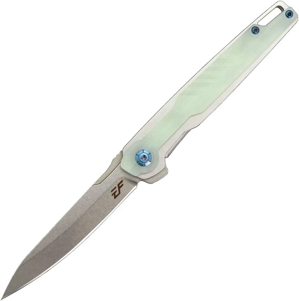 Eafengrow EF942 EDC Folding Knife, D2 Steel Blade Titanium Plating & G10 Handle,Pocket Clip with Frame Lock EDC Pocket Flipper Knife for Camping Hiking Survival Outdoor(Jade)