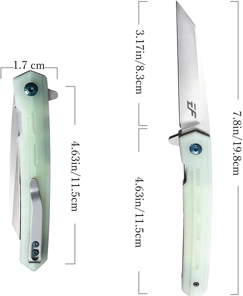 Eafengrow EF946 D2 Folding Knife G10 Handle EDC Flipper Knife Camping Tactical Hiking Survival Outdoor tool (JADE)