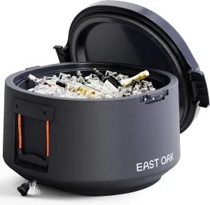 East Oak Hard Cooler 25 QT Round Ice Chest with Drain Plug Insulated Portable Outdoor Cooler for Camping Backyard Party High Capacity 28 Cans, Navy Blue