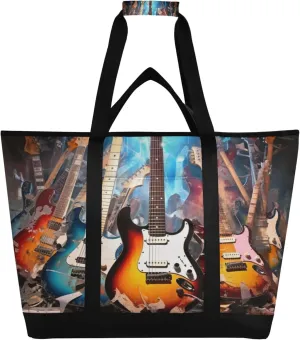 Electric Guitar Reusable Insulated Cooler Bag with Ice Pack Compartment - Large 47L Waterproof Thermal Grocery Tote for Picnic Beach Camping Lunch Storage