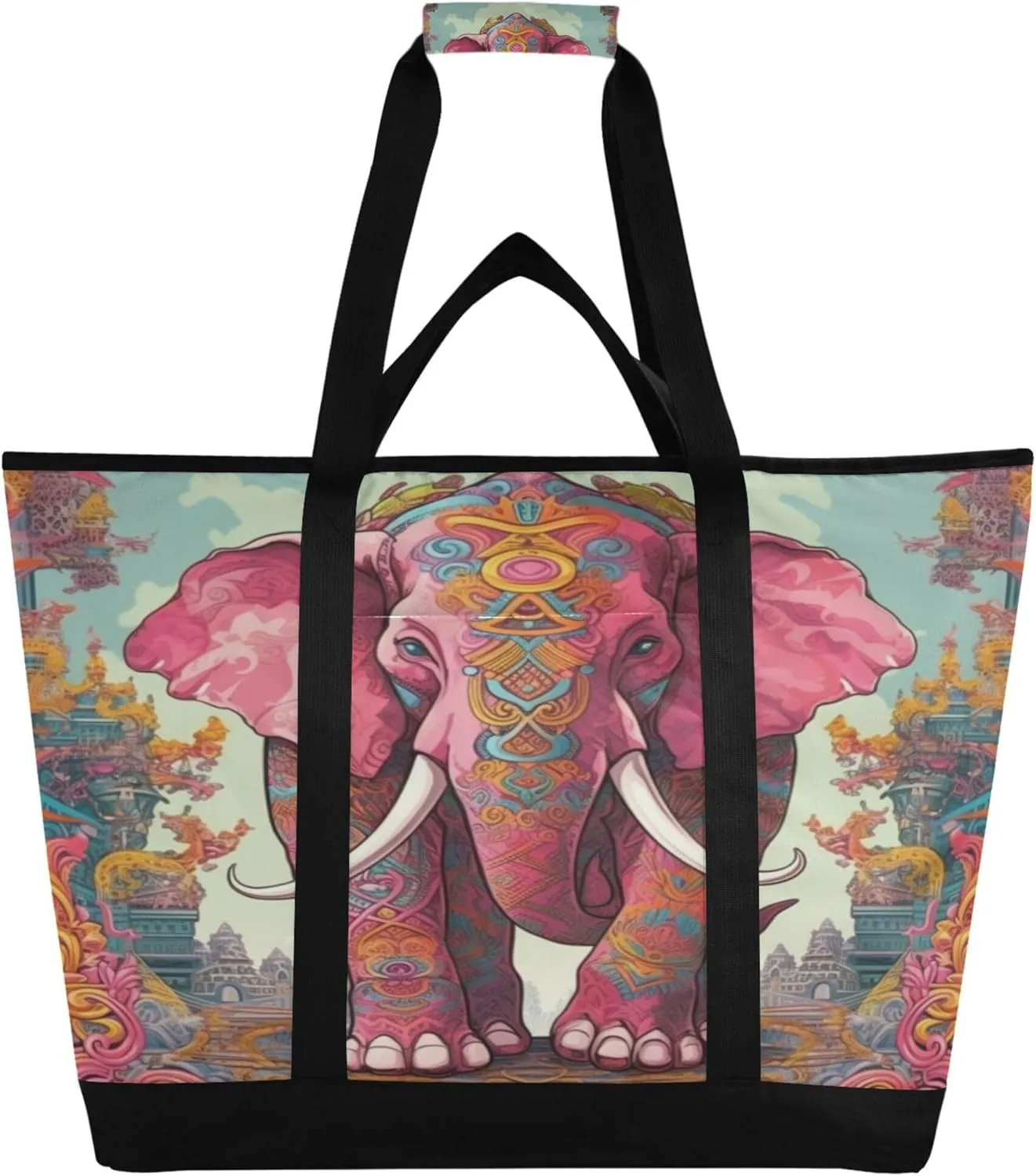 Elephant Reusable Insulated Cooler Bag with Ice Pack Compartment - Large 47L Waterproof Thermal Grocery Tote for Picnic Beach Camping Lunch Storage