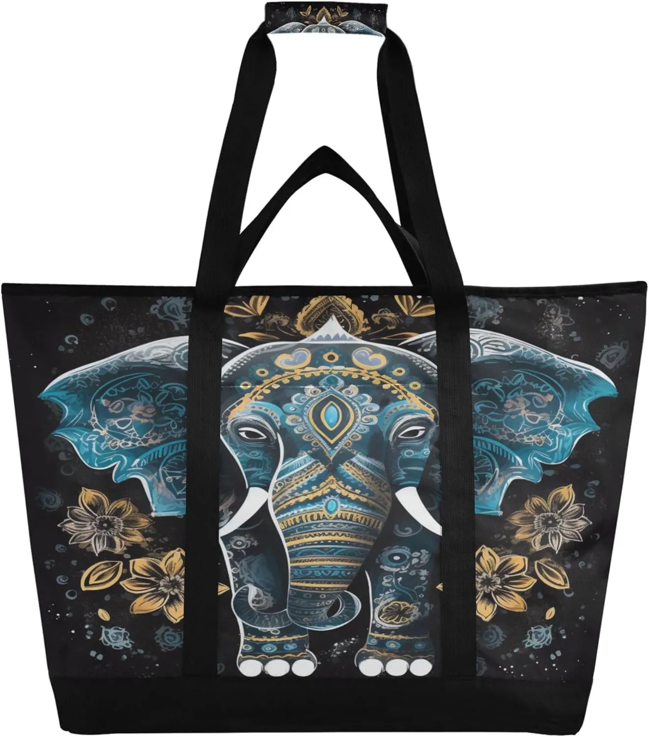 Elephant Reusable Insulated Cooler Bag with Ice Pack Compartment - Large 47L Waterproof Thermal Grocery Tote for Picnic Beach Camping Lunch Storage