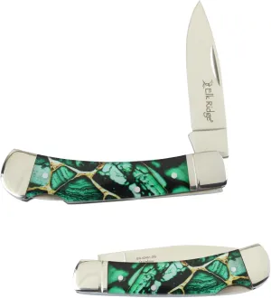 Elk Ridge Collection Every Day Carry 3 Blade Smooth Non-Slippery Handle Trapper Folding Pocket Knife (Dark Green)