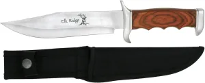 Elk Ridge - Fixed Blade Knife - 12.5-in Overall, Satin Finish Stainless Steel Blade, Wood Handle, Includes Nylon Sheath - Hunting, Camping, Survival