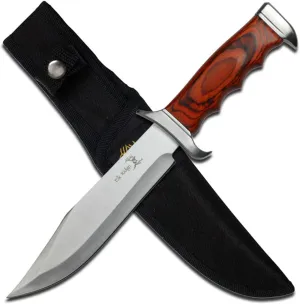 Elk Ridge - Outdoors Fixed Blade Knife - 12.5-in Overall, Satin Finish Stainless Steel Blade, Wood Handle, Includes Nylon Sheath - Hunting, Camping, Survival - ER-012