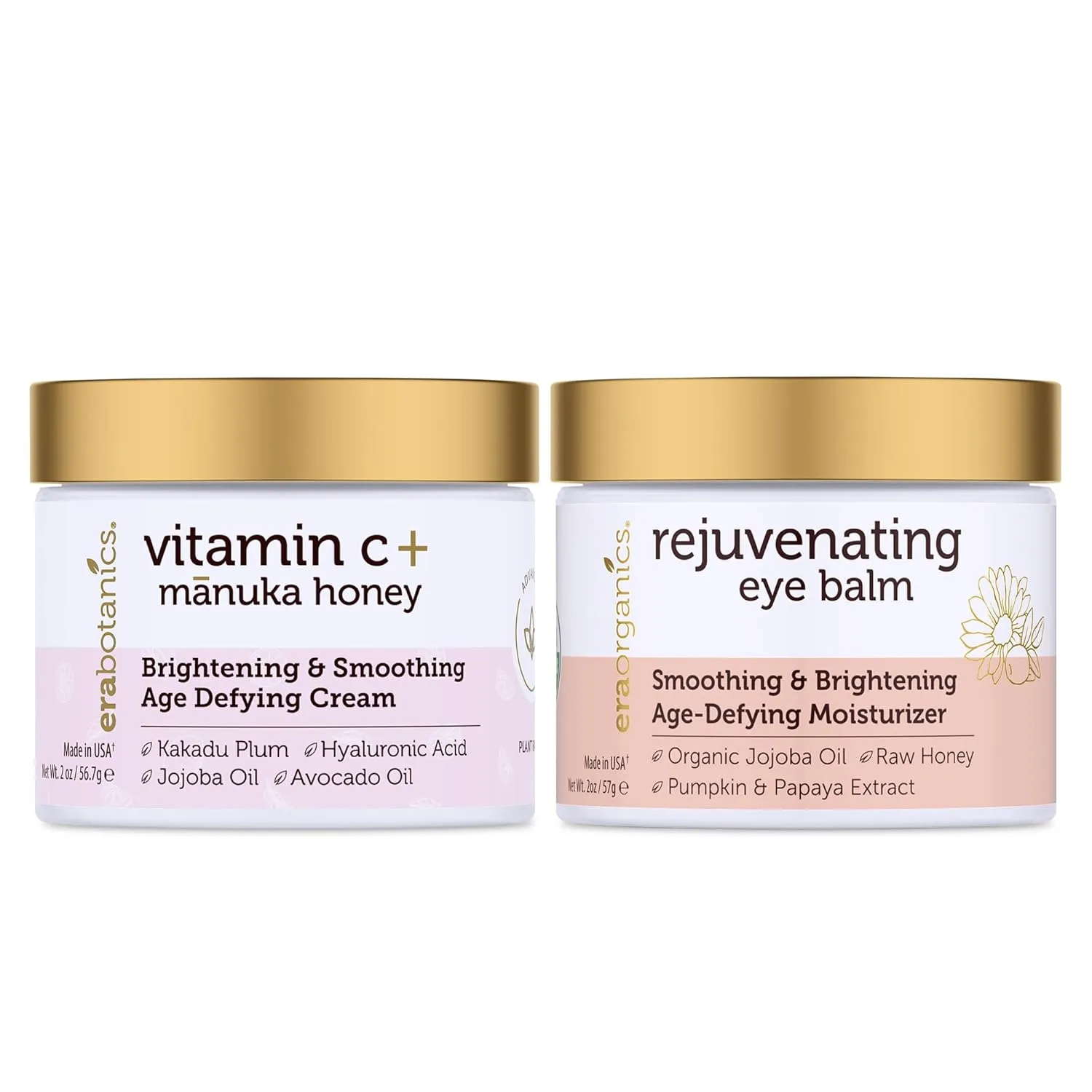 Era Organics Vitamin C Face & Organic Eye Cream – Nourishing Vitamin C Face Cream for Fine Lines, Wrinkles   USDA Organic Eye Balm for Puffiness, Bags – Made in USA, Safe For Sensitive Skin