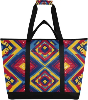 Ethnic Prints Reusable Insulated Lunchbox Cooler Bag, Leakproof Kitchen Grocery Bag Collapsible Portable Cooler Tote Bag for Picnic, Camping, Office, Travel