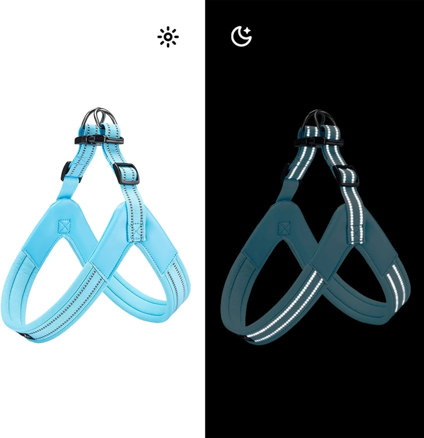EXCELLENT ELITE SPANKER No Pull Dog Harness Step-in Adjustable Reflective Vest Soft Padded Easy Pet Chest Strap with Leash Clips for Small Medium Large Dogs Walking Training(Light Blue-L)