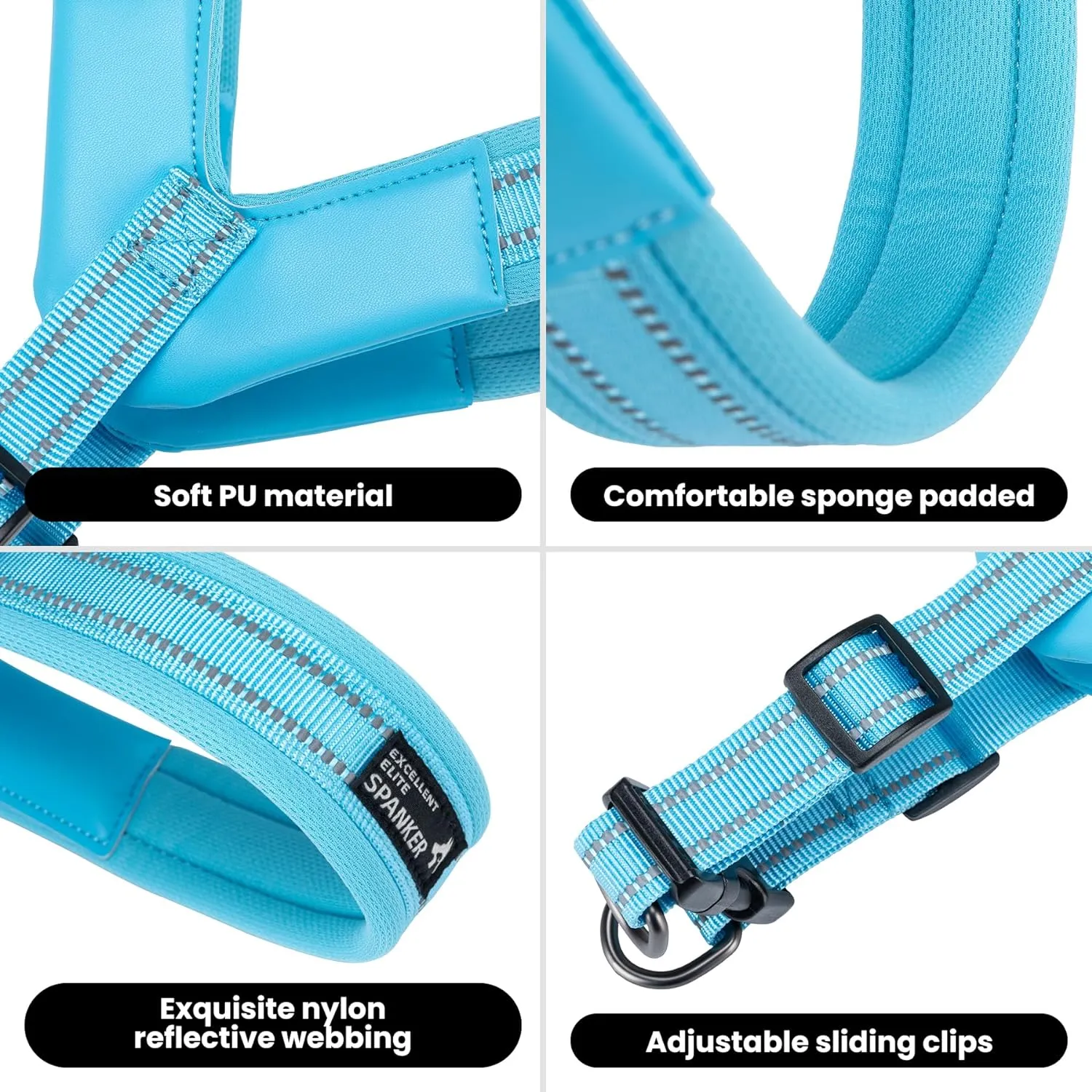 EXCELLENT ELITE SPANKER No Pull Dog Harness Step-in Adjustable Reflective Vest Soft Padded Easy Pet Chest Strap with Leash Clips for Small Medium Large Dogs Walking Training(Light Blue-L)