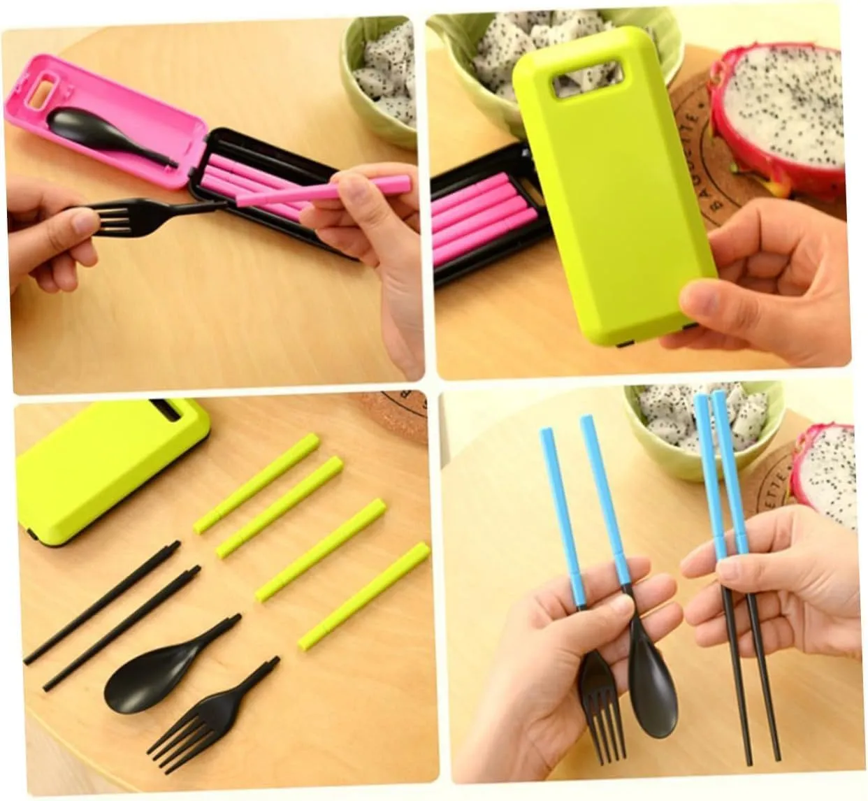 EYPKPL Flatware Flatware Set 3 Pcs Travel Fold Cutlery Set with Storage Box Knife Fork Spoon Reusable Dinner Forks Portable Tableware Set Comfortable Grip