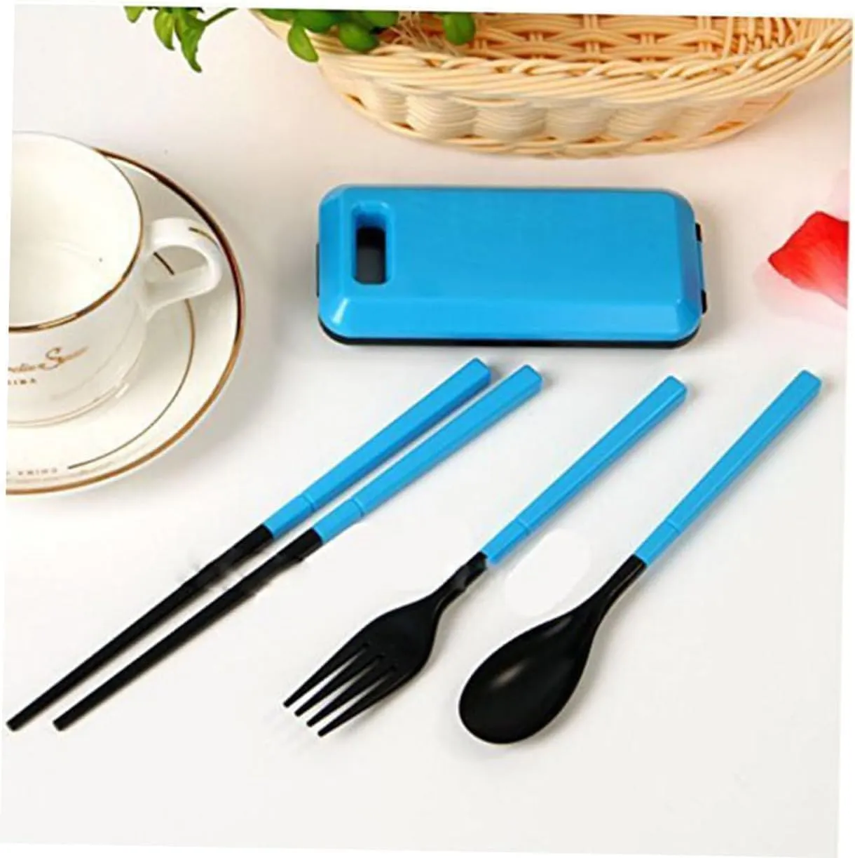 EYPKPL Flatware Flatware Set 3 Pcs Travel Fold Cutlery Set with Storage Box Knife Fork Spoon Reusable Dinner Forks Portable Tableware Set Comfortable Grip