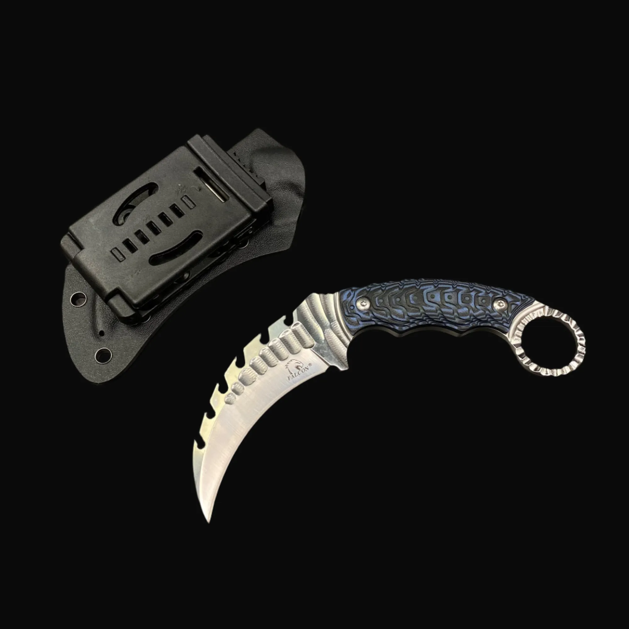 Falcon 12" Tactical Knife Blue Damascus Handle