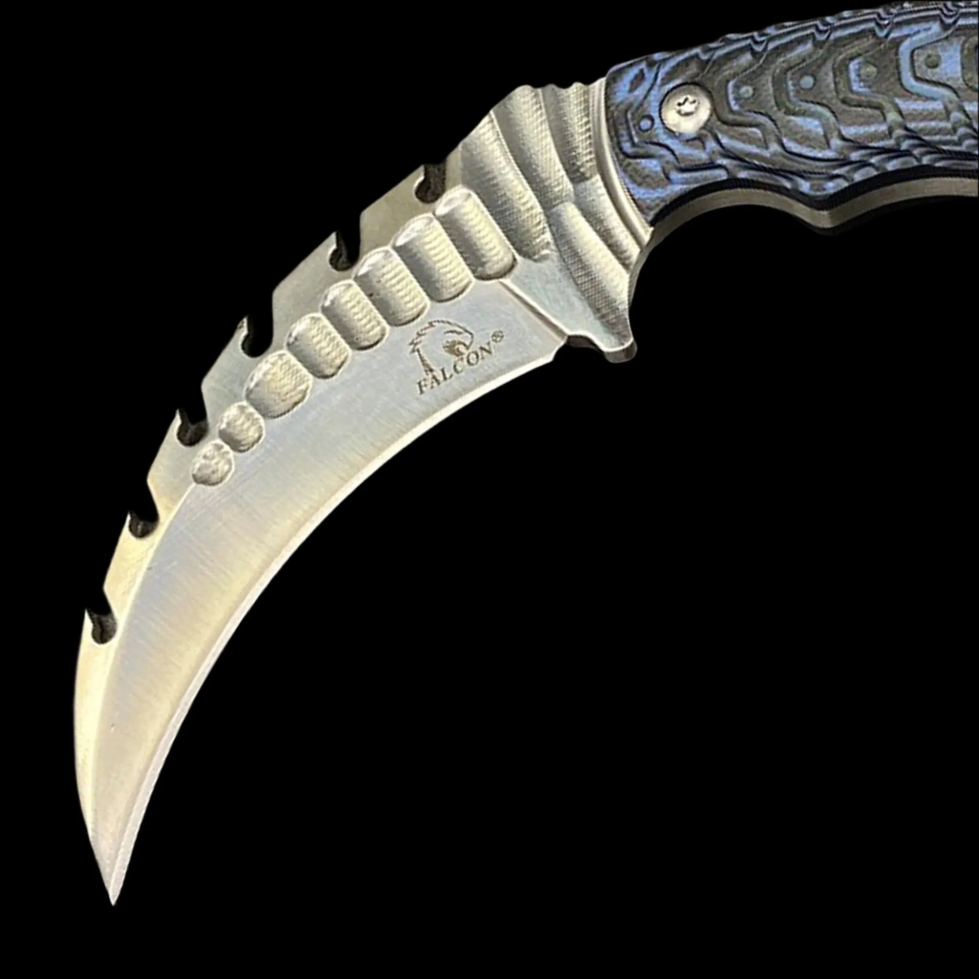 Falcon 12" Tactical Knife Blue Damascus Handle