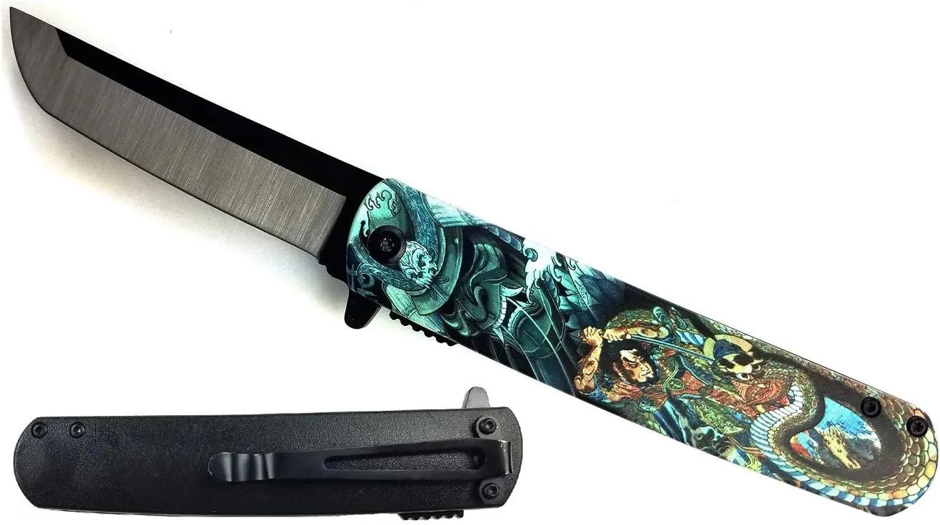 Falcon Folding Pocket Knife with Japanese Culture Art Design Handle for Collection, Gift, Hunting, Fishing, Camping and Daily Used