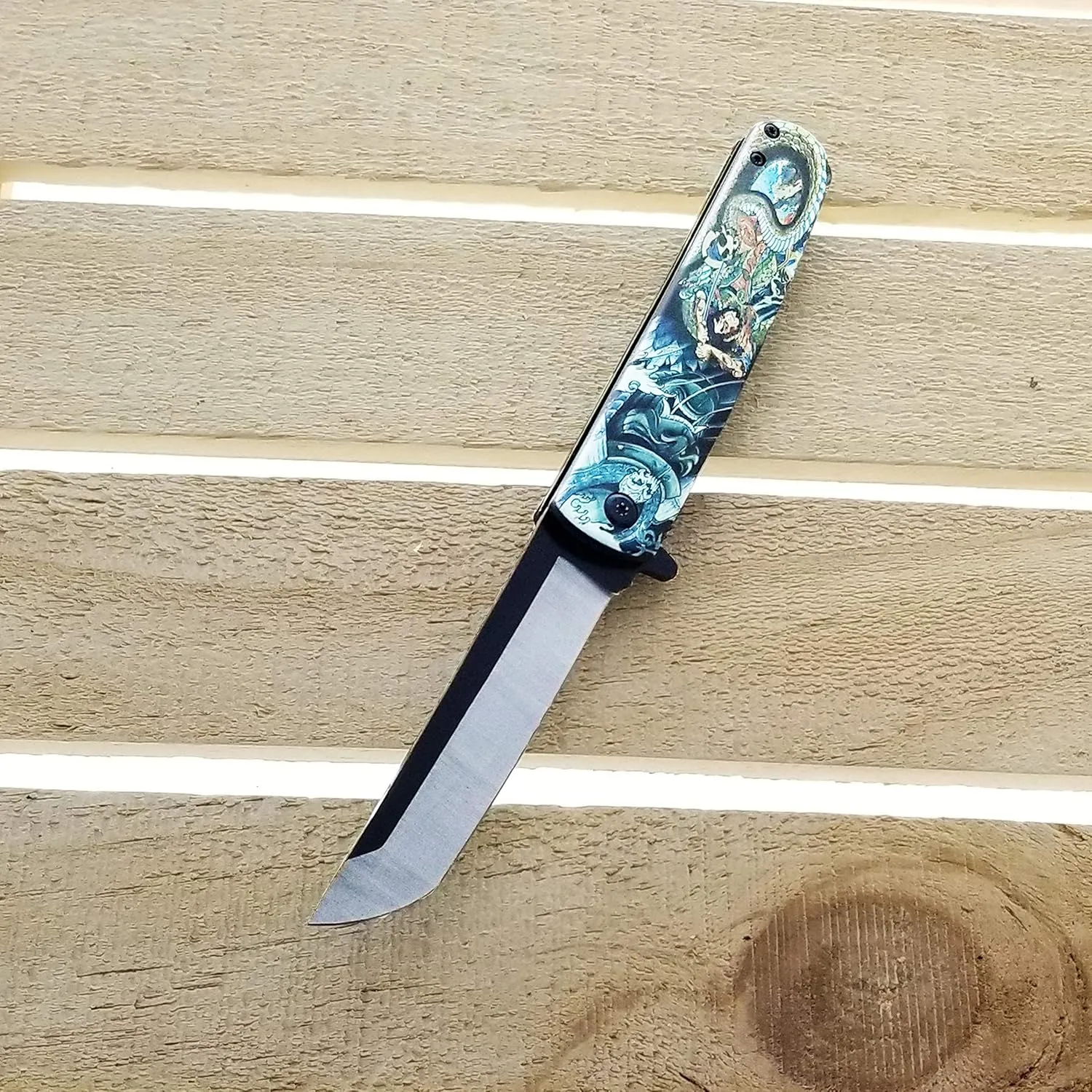 Falcon Folding Pocket Knife with Japanese Culture Art Design Handle for Collection, Gift, Hunting, Fishing, Camping and Daily Used