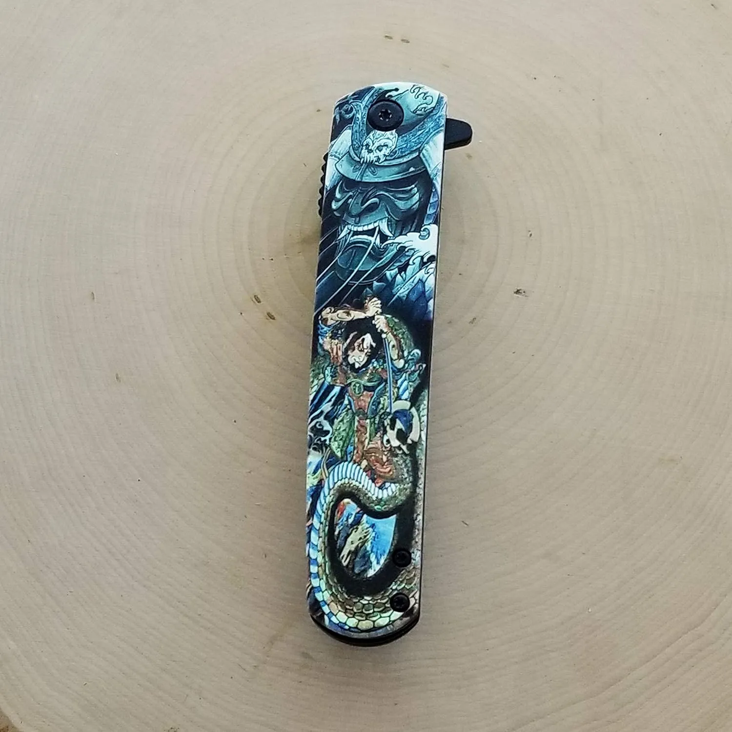 Falcon Folding Pocket Knife with Japanese Culture Art Design Handle for Collection, Gift, Hunting, Fishing, Camping and Daily Used