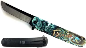 Falcon Folding Pocket Knife with Japanese Culture Art Design Handle for Collection, Gift, Hunting, Fishing, Camping and Daily Used