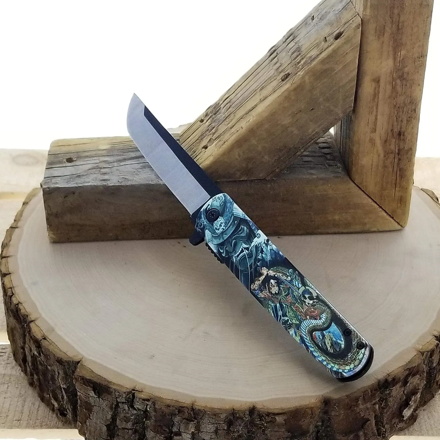 Falcon Folding Pocket Knife with Japanese Culture Art Design Handle for Collection, Gift, Hunting, Fishing, Camping and Daily Used