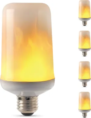 Feit Electric 3-Watt LED Light Bulb with Flame Effect, 1500K Warm White, 80 Lumen, E26 Medium Base, Decorative Live Flaming Light Bulb, 15,000-Hour Lifetime, C/FLAME2/LED/4, 4 Pack