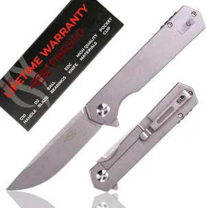 Firebird GANZO FH12-SS Pocket Folding Knife D2 Steel Flip Blade All Steel Handle with Clip Survival Tactical Folder Outdoor Camping EDC Knife (Grey)