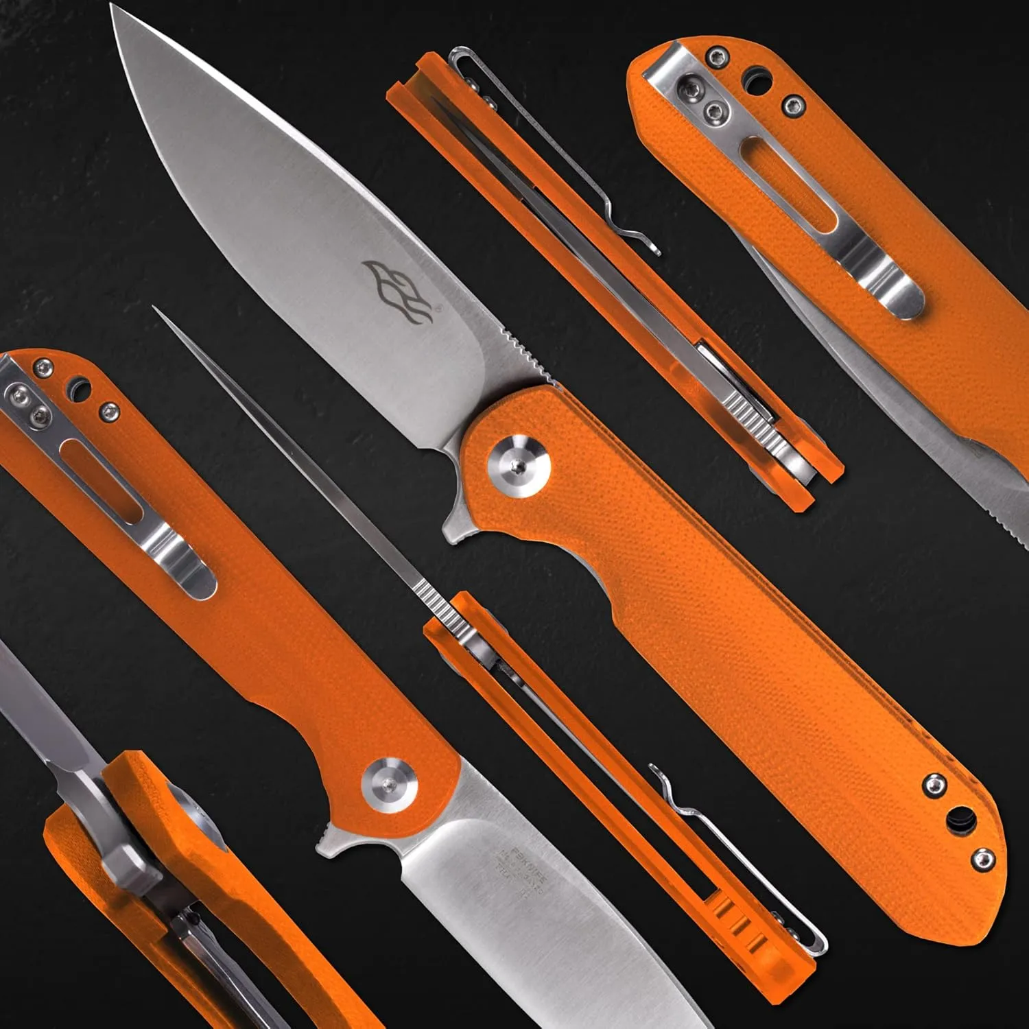 Firebird GANZO FH41S-OR Pocket Folding Knife D2 Steel Blade G10 Anti-Slip Handle with Clip Fishing Hunting Camping Outdoor Flipper EDC Pocket Knife Best Gift for Men and Women (Orange)