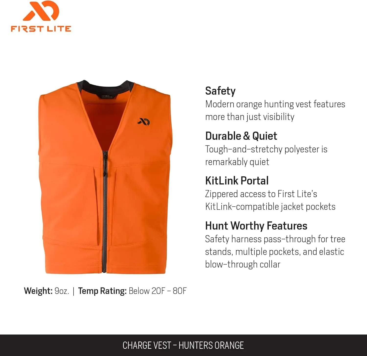 First Lite Men's Charge Hunters Orange Vest - Lightweight High-Visibility Hunting Vest