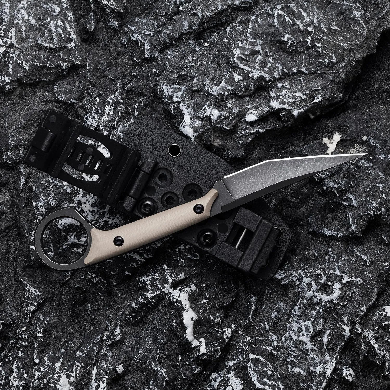 Fixed Blade Knife, D2 Steel Blade and G10 Handle, Utility EDC Knife for Outdoor Survival Hiking Camping with Kydex Sheath OS1221 (Sand)