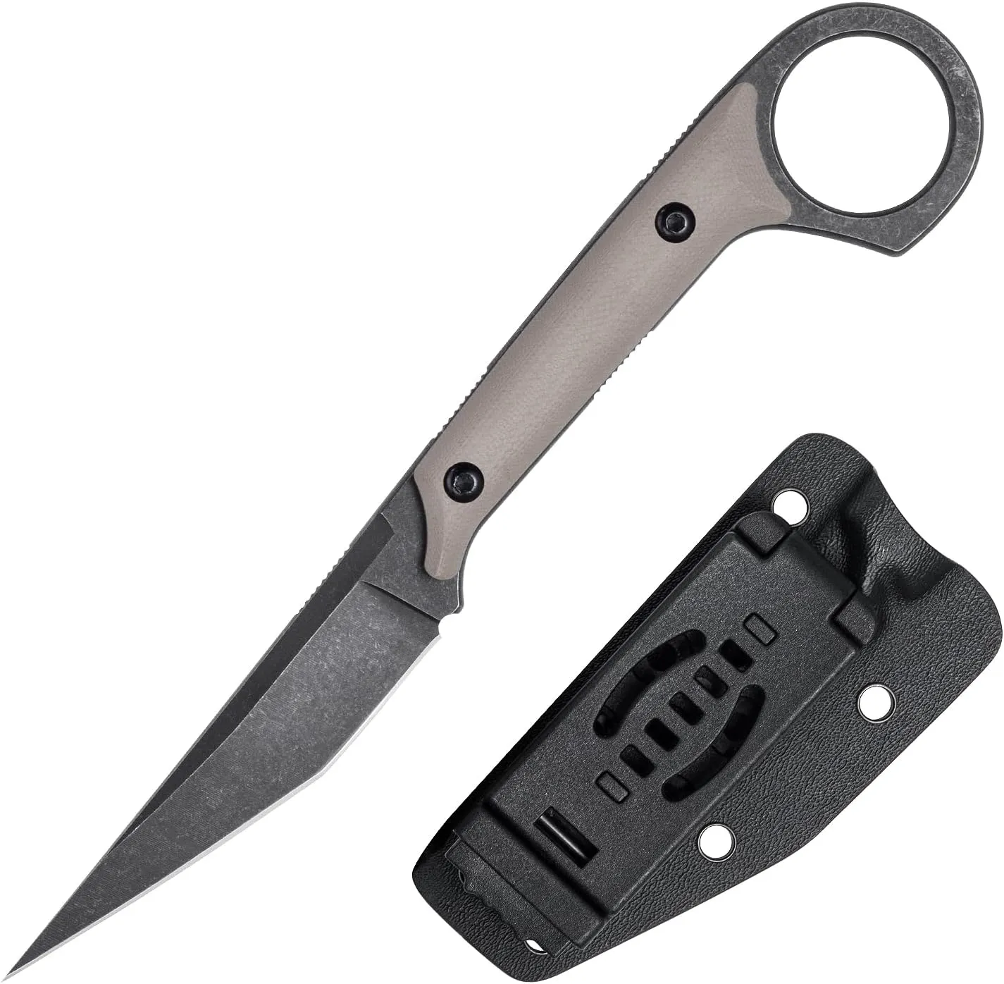 Fixed Blade Knife, D2 Steel Blade and G10 Handle, Utility EDC Knife for Outdoor Survival Hiking Camping with Kydex Sheath OS1221 (Sand)