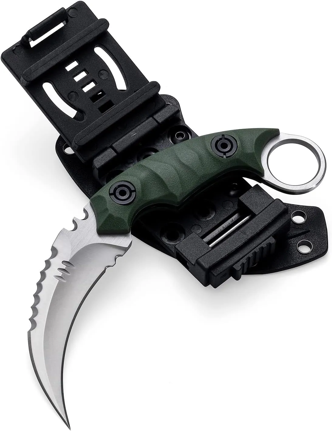 Fixed Blade Knife, D2 Steel Blade, G10 Handle, Tactical EDC, Double Edged, Claw Knife, Utility for Outdoor Survival, Hiking, Camping with Kydex Sheath OK1212 (Green/Silver)